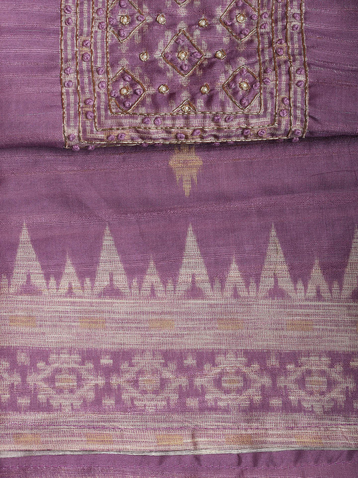 Embroidered Chanderi Unstitched Suit Piece With Dupatta