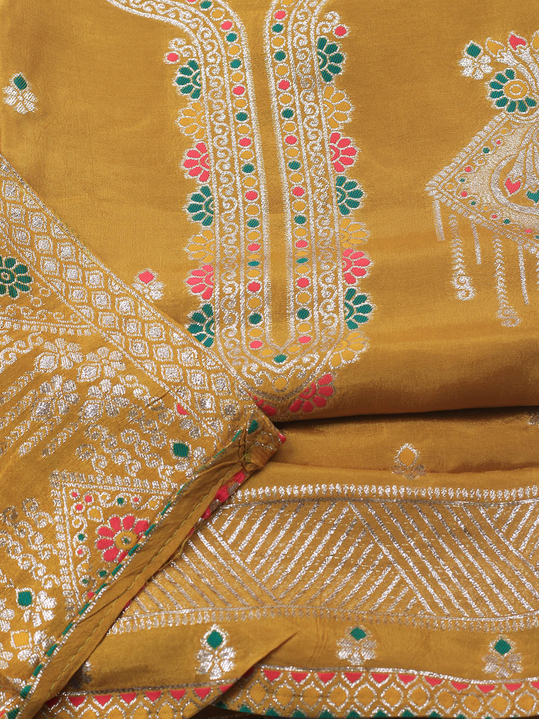 Neck Embroidery Chanderi Unstitched Suit With Dupatta