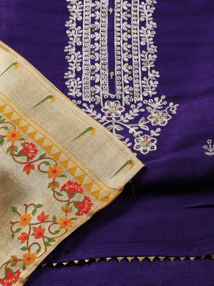 Neck Embroidery Tissue Unstitched Suit Piece With Dupatta