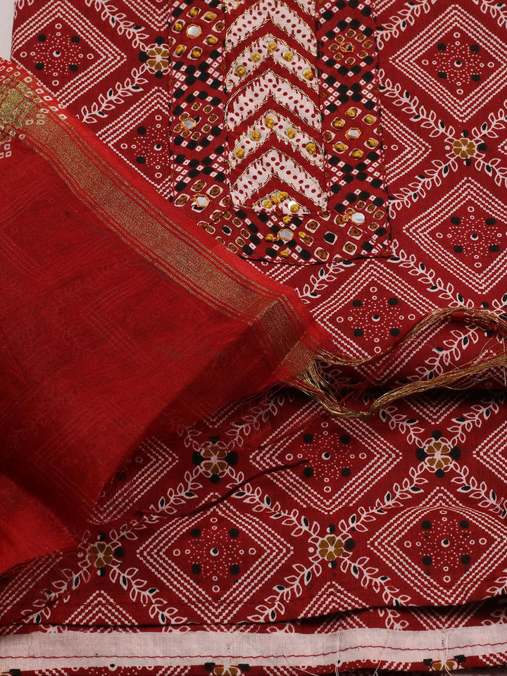 Neck Patti Cotton Blend Unstitched Suit Dupatta