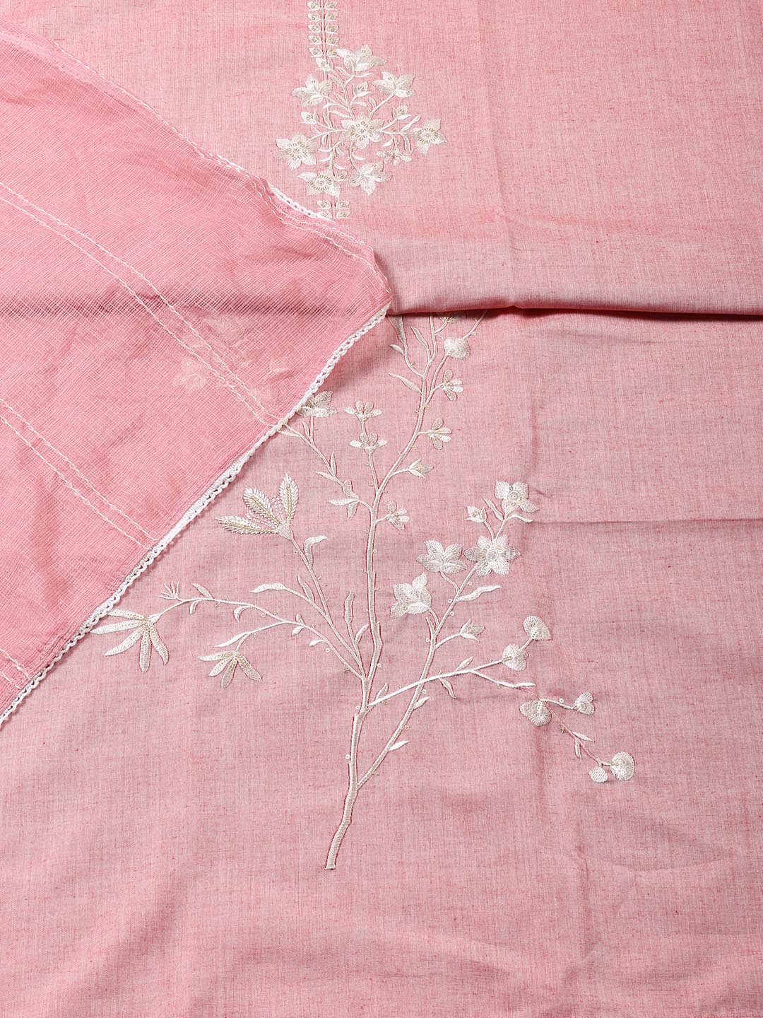 Neck Embroidered Cotton Blend Unstitched Suit Piece With Dupatta