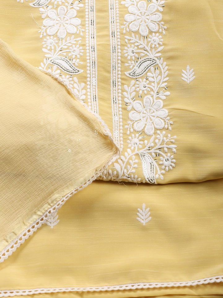 Neck Embroidered Chanderi Unstitched Suit With Dupatta