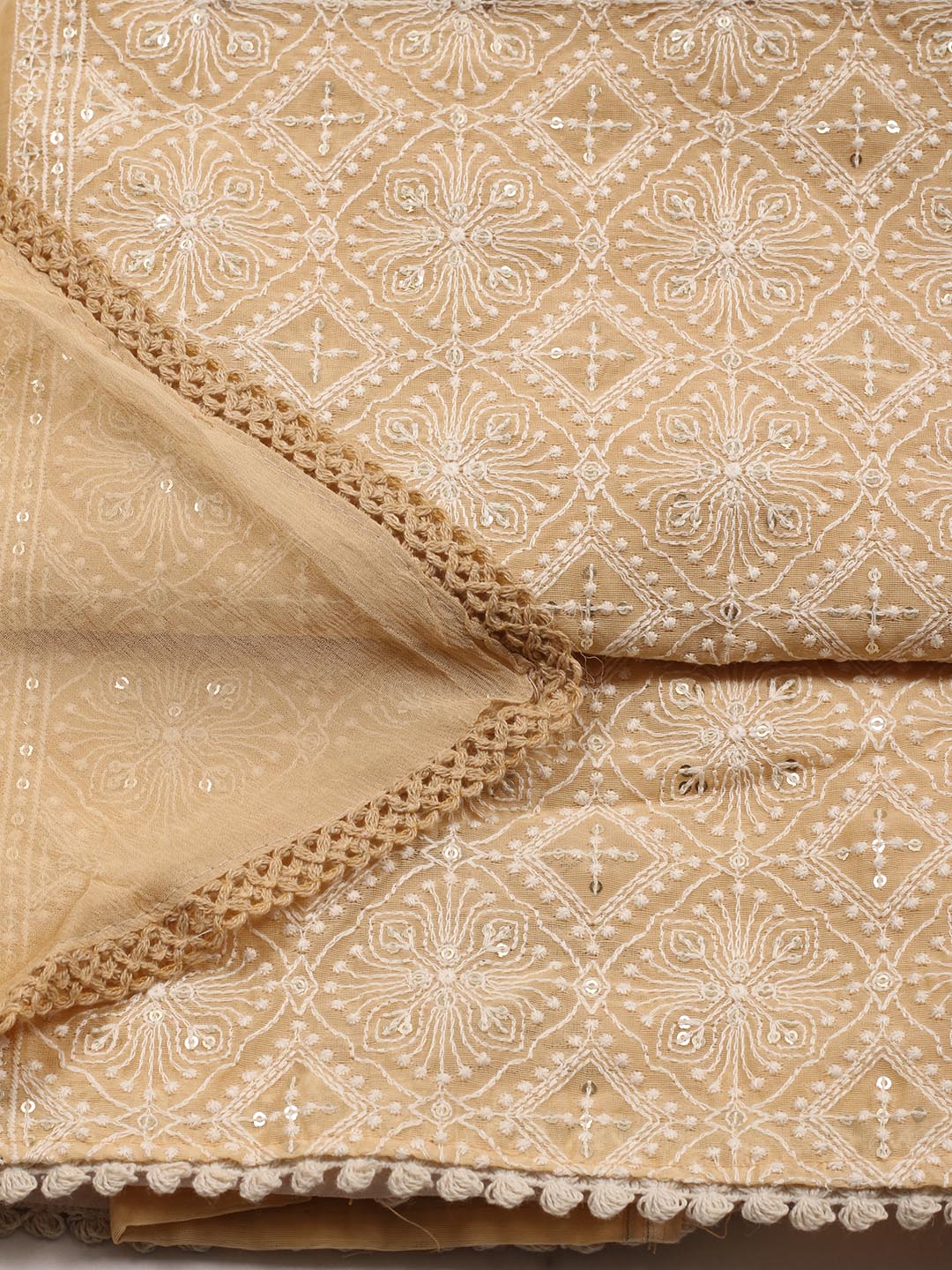 Embroidered Chanderi Unstitched Suit With Dupatta