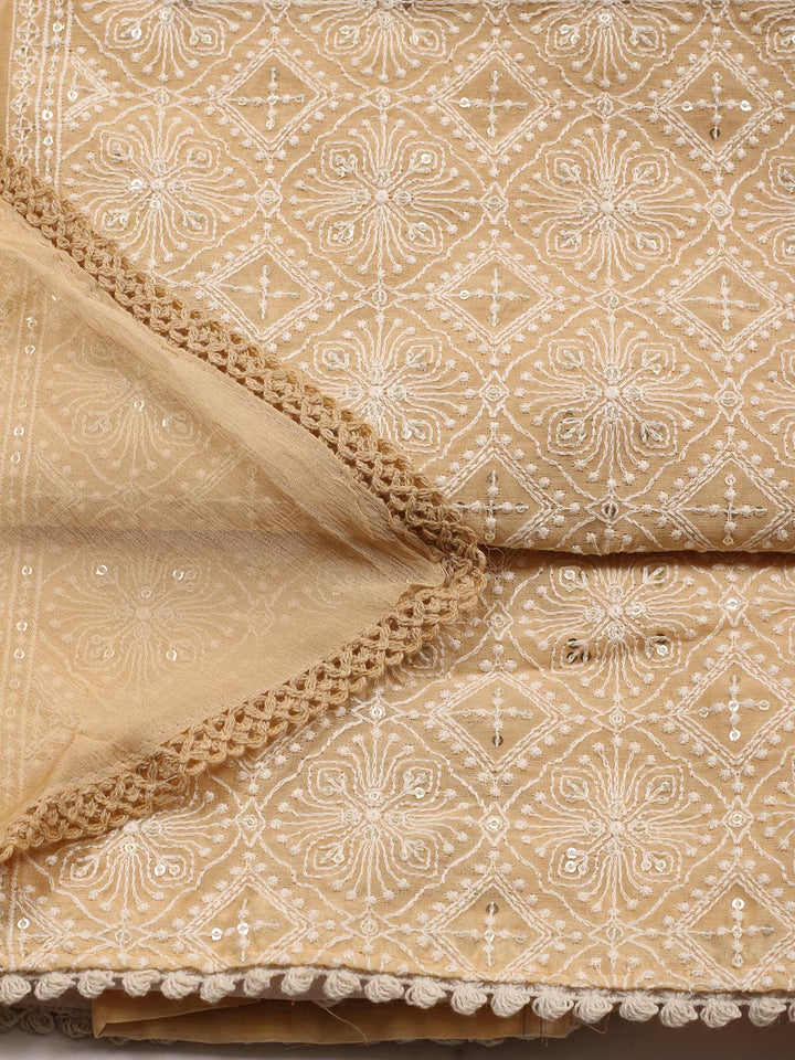 Embroidered Chanderi Unstitched Suit With Dupatta