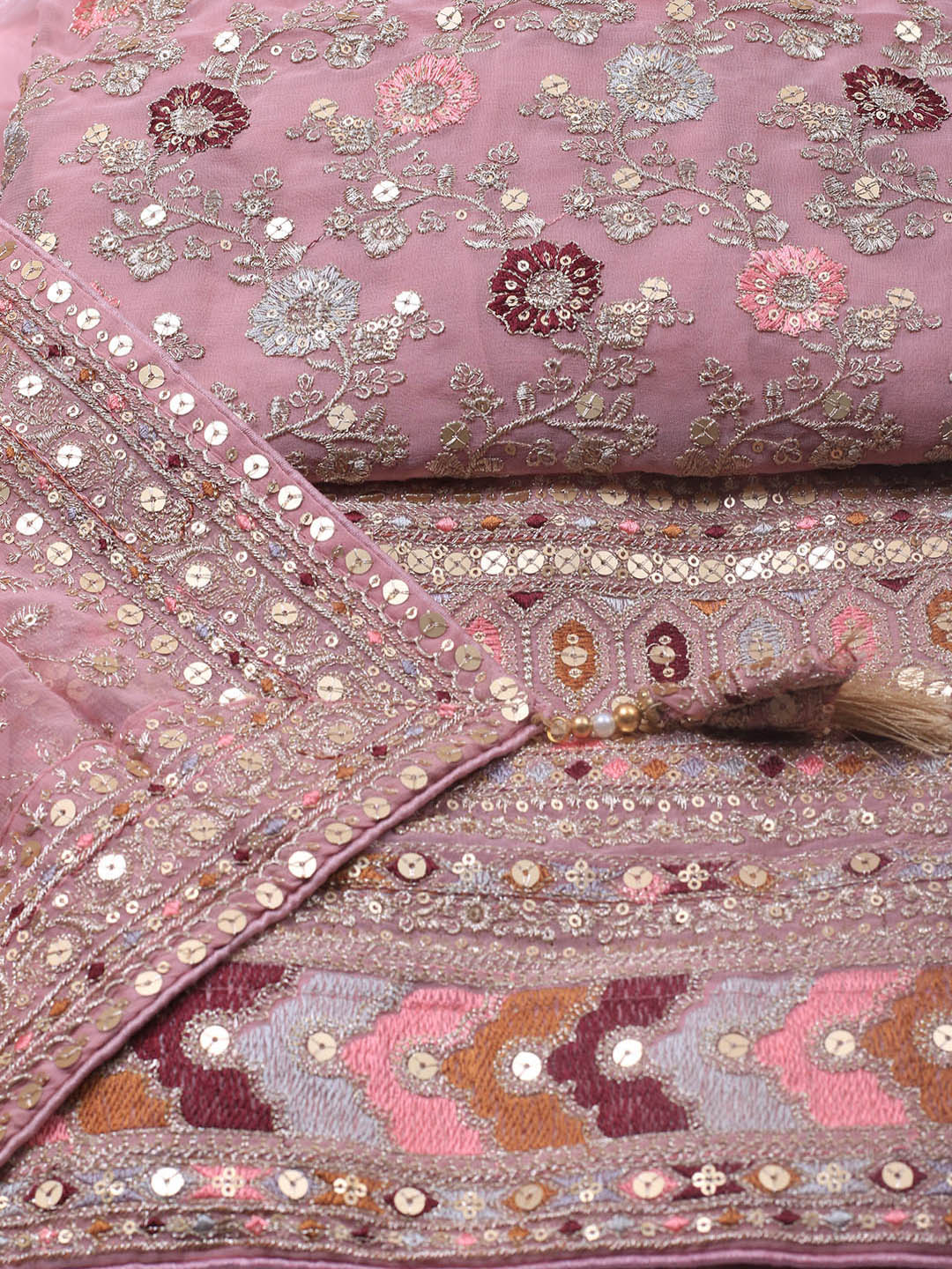Embroidered Georgette Unstitched Suit Piece With Dupatta