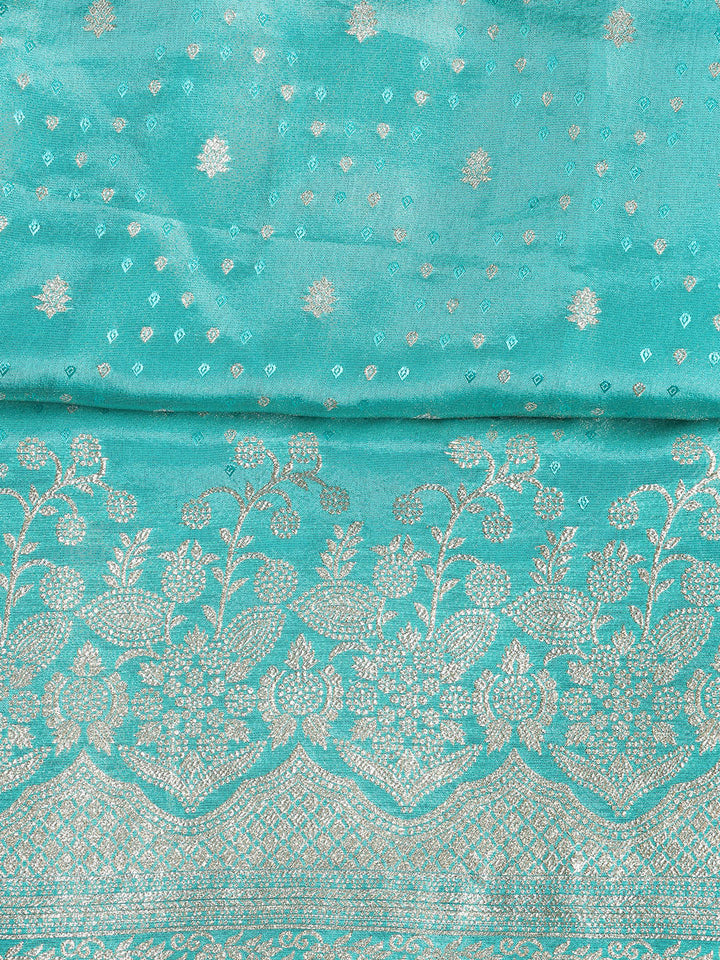 Embroidered Art Silk Unstitched Suit Piece With Dupatta