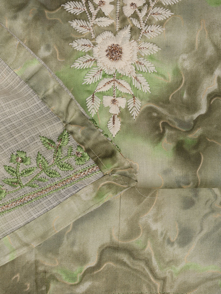 Neck Embroidered Cotton Blend Unstitched Suit Piece With Dupatta