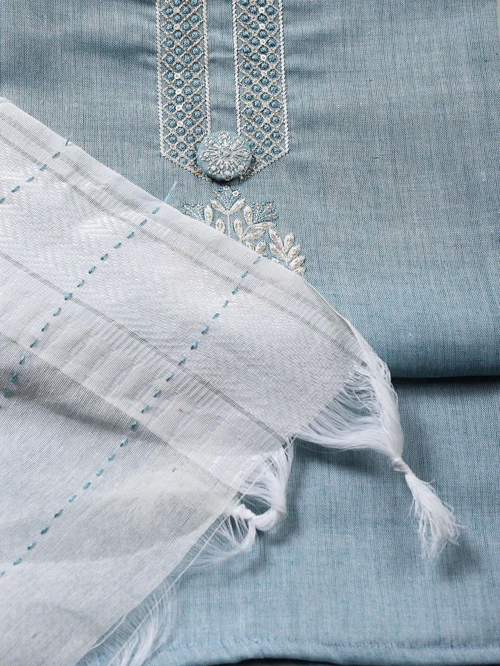 Neck Embroidered Cotton Blend Unstitched Suit Piece With Dupatta