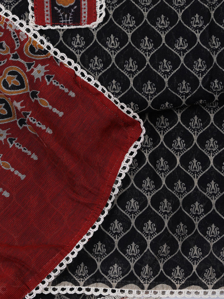 Printed Cotton Blend Unstitched Suit With Dupatta