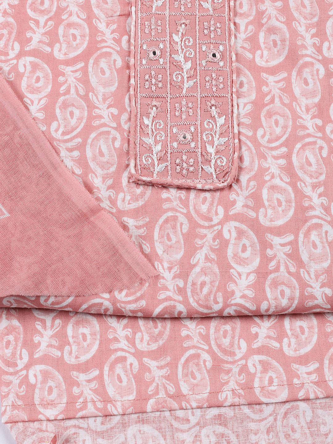 Neck Patti Cotton Blend Unstitched Suit With Dupatta