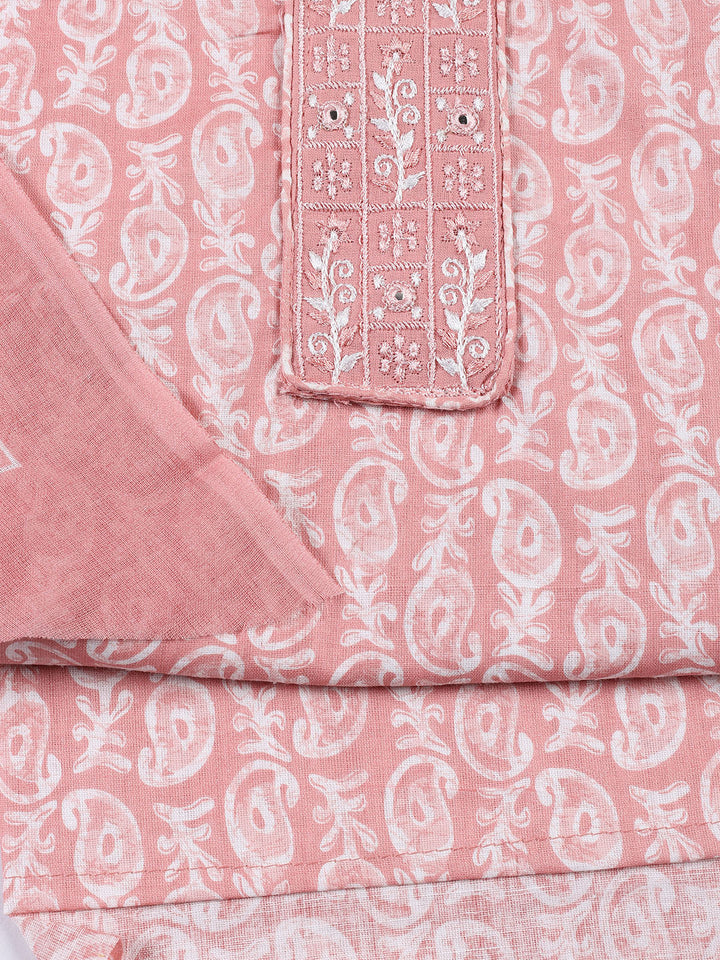 Neck Patti Cotton Blend Unstitched Suit With Dupatta