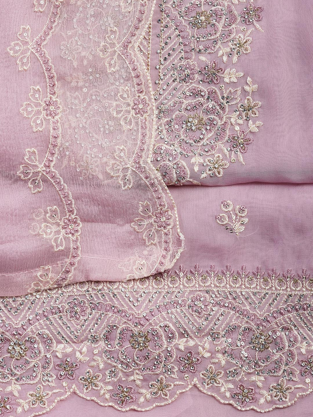 Embroidered Chanderi Unstitched Suit Piece With Dupatta