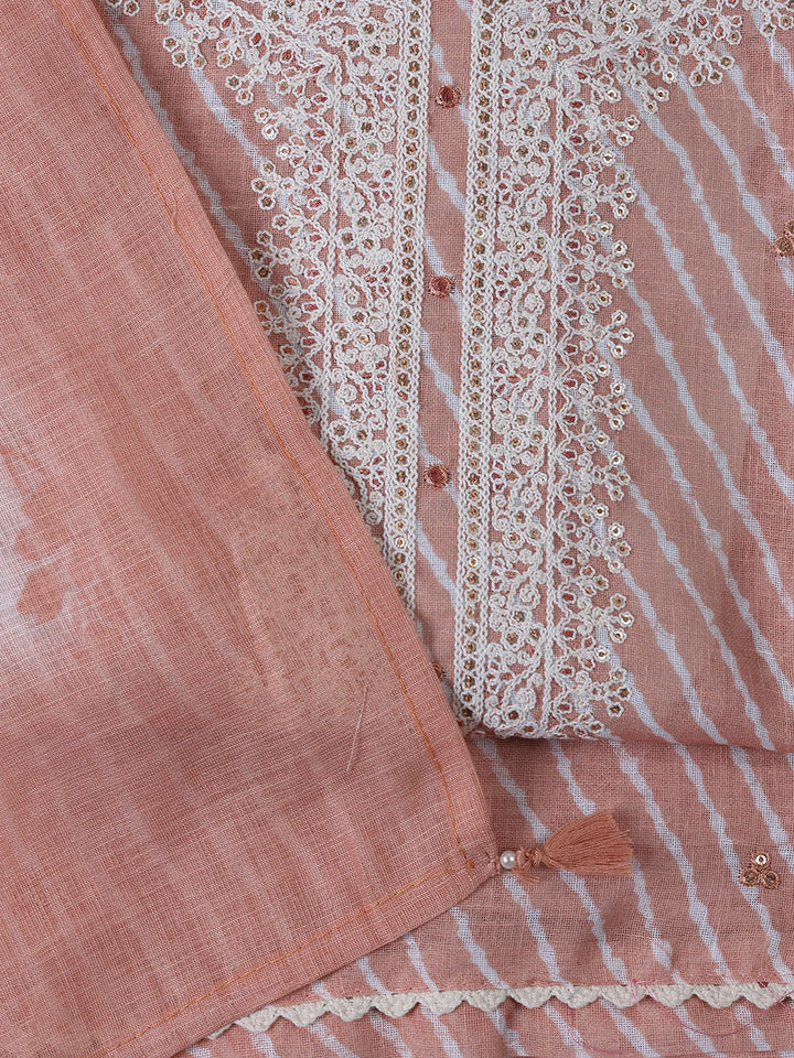 Floral Printed Linen Unstitched Suit With Dupatta