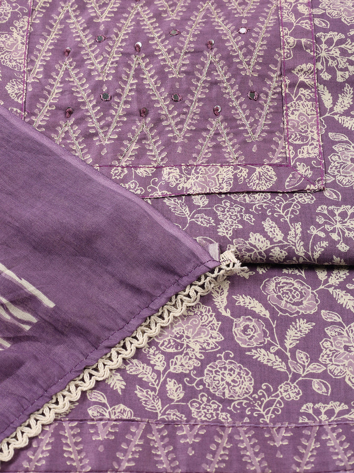 Printed Cotton Blend Unstitched Suit With Dupatta