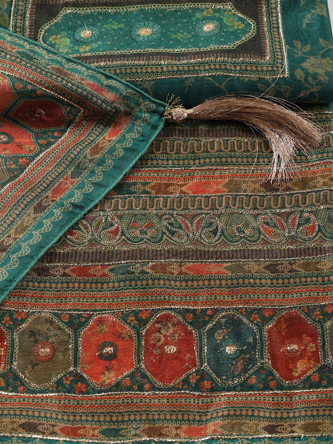 Neck Patti Chanderi Unstitched Suit With Dupatta