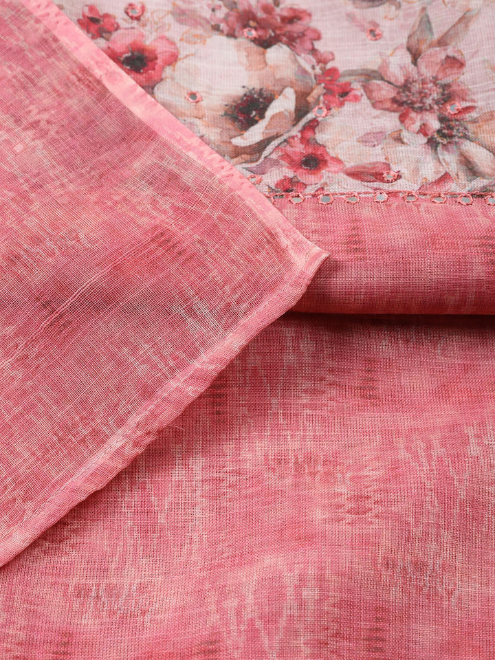Neck Embroidered Linen Unstitched Suit Piece With Dupatta