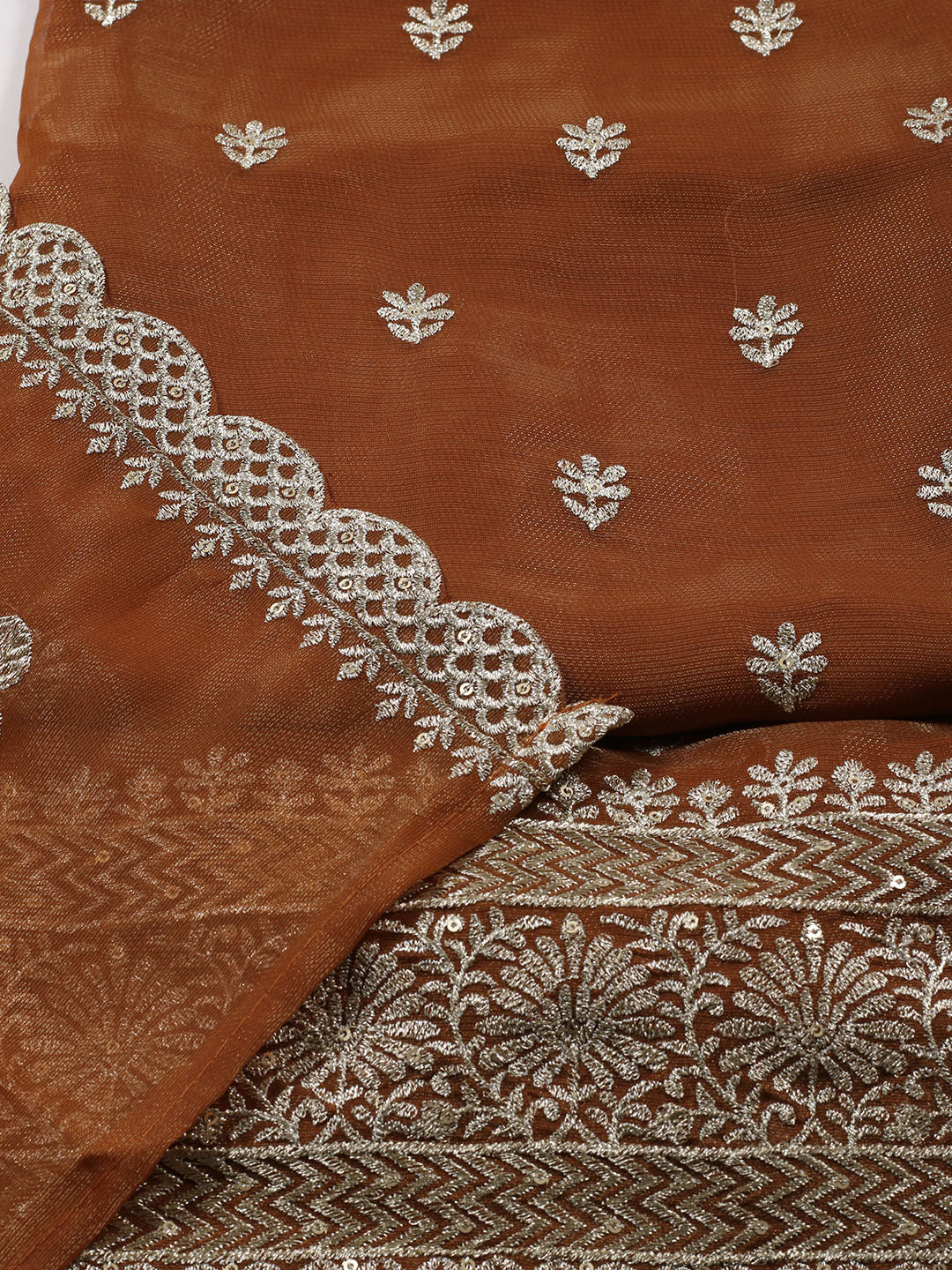 Neck Embroidered Tissue Unstitched Suit With Dupatta