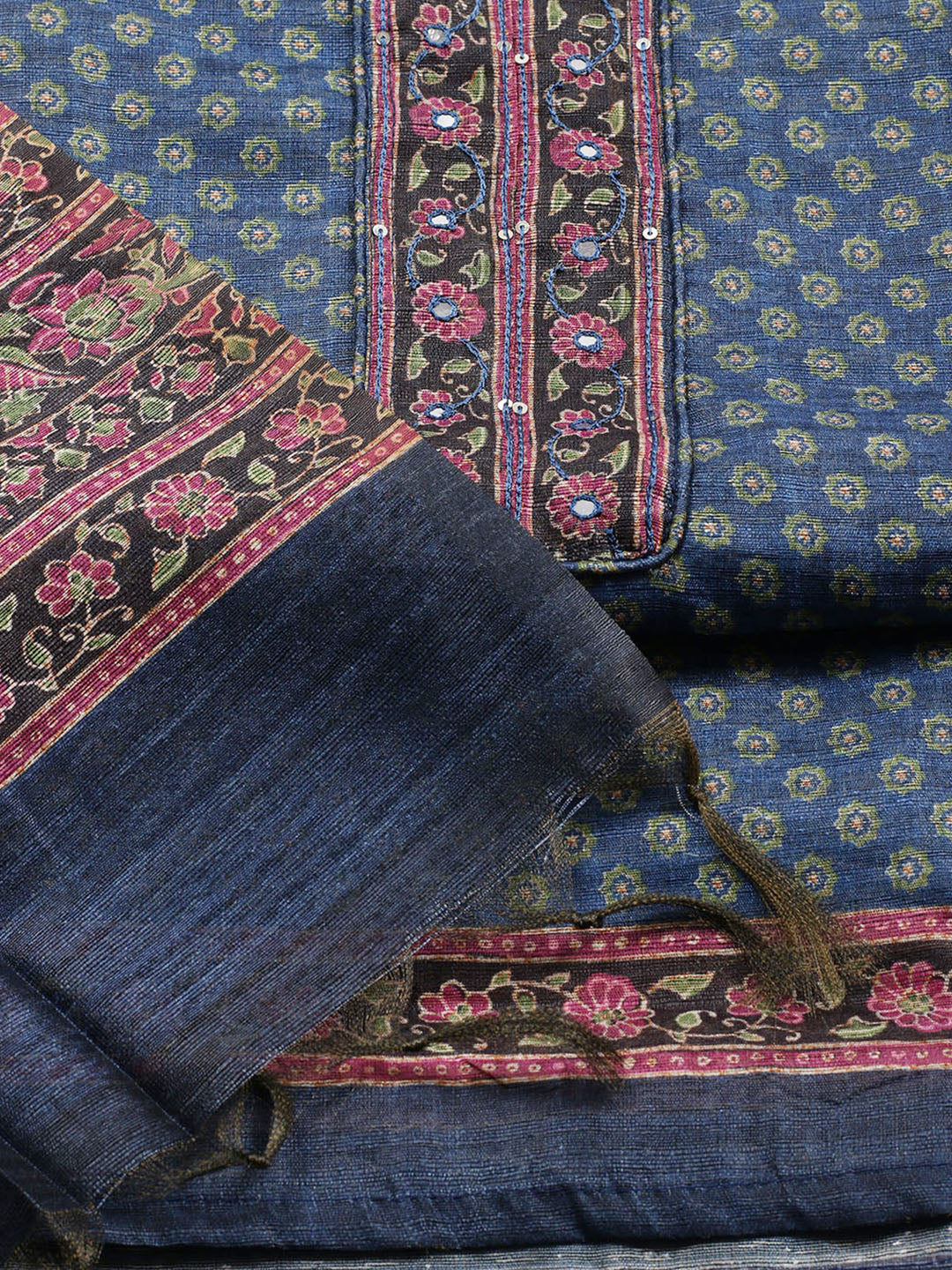 Neck Patti Chanderi Unstitched Suit With Dupatta