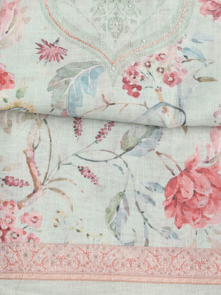 Floral Printed Linen Unstitched Suit Piece With Dupatta