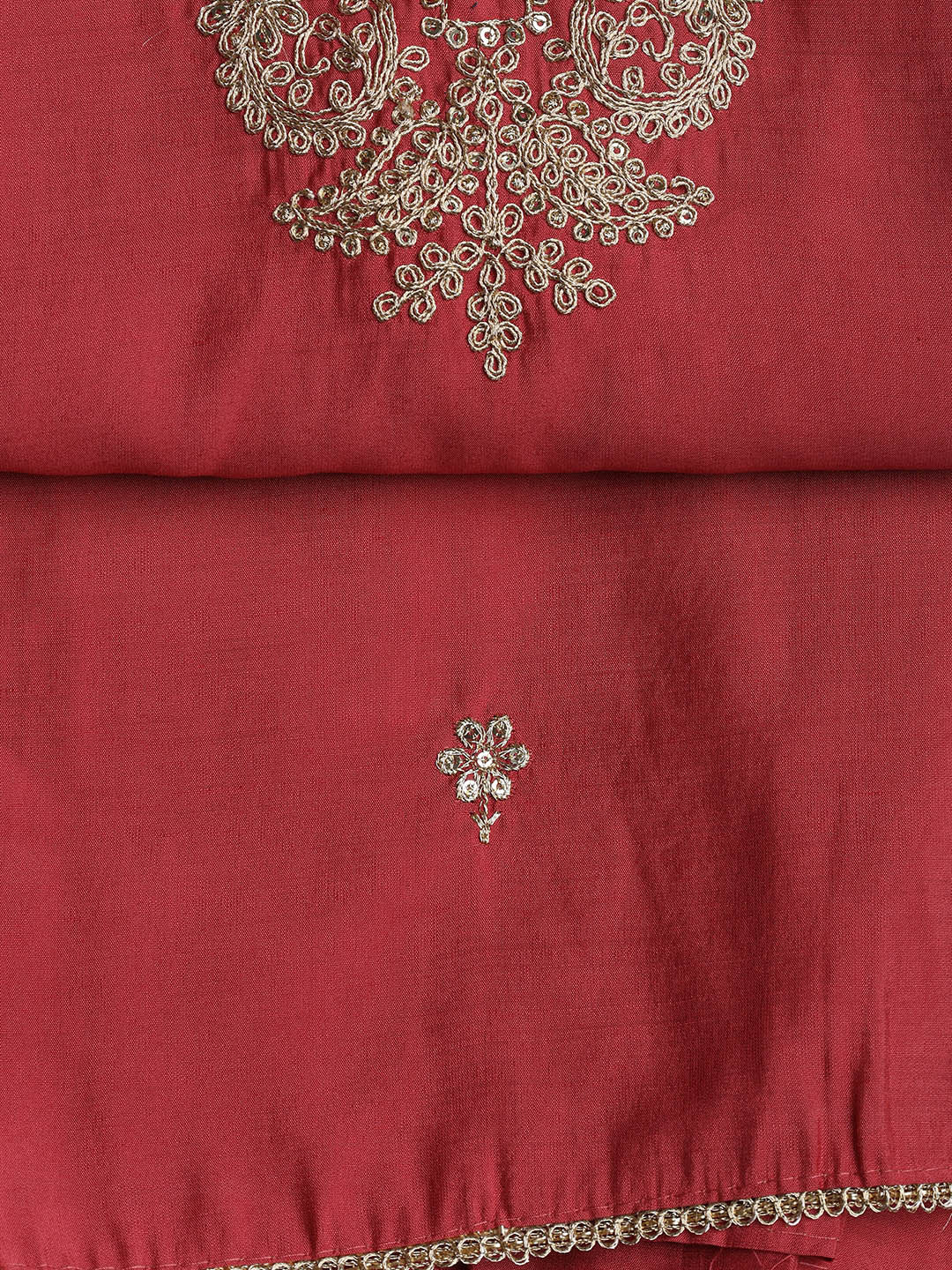 Neck Embroidery Chanderi Unstitched Suit With Dupatta