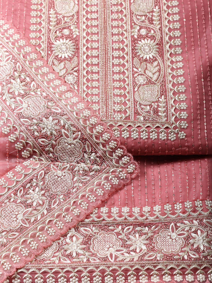 Embroidered Organza Unstitched Suit Piece With Dupatta