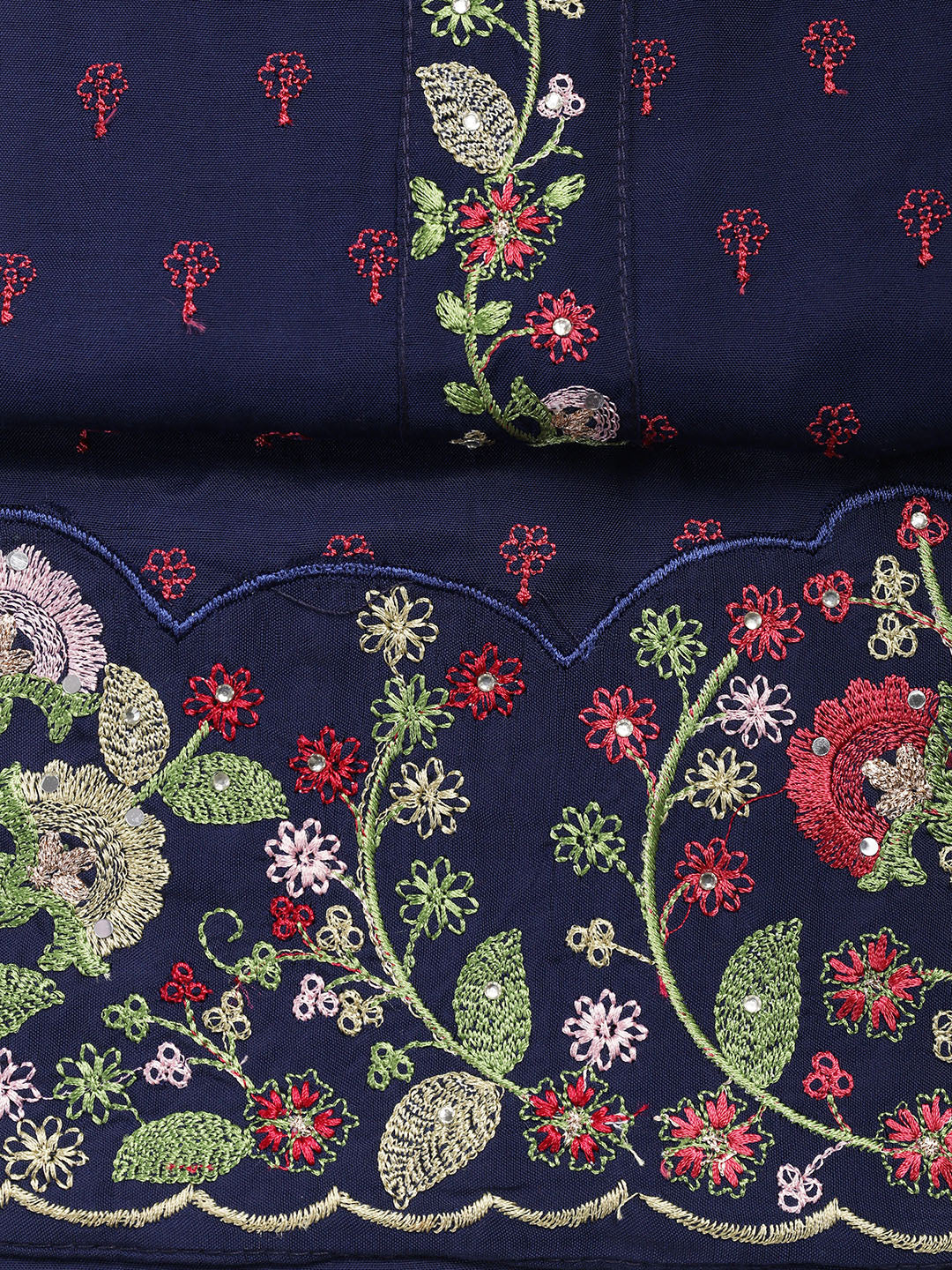 Neck Embroidered Cotton Blend Unstitched Suit With Dupatta