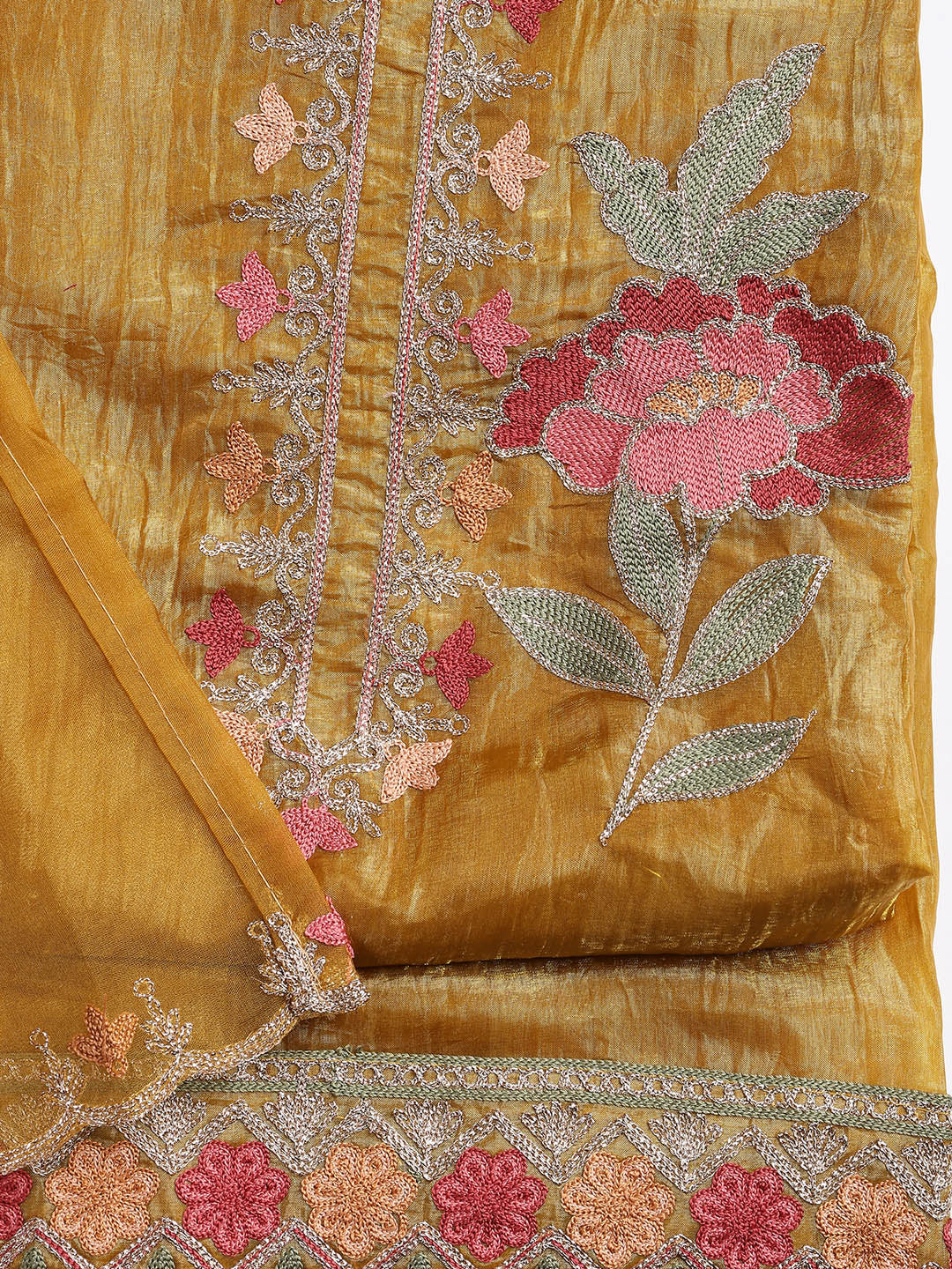 Neck Embroidery Tissue Unstitched Suit With Dupatta