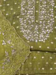 Neck Embroidery Organza Unstitched Suit Piece With Printed Dupatta