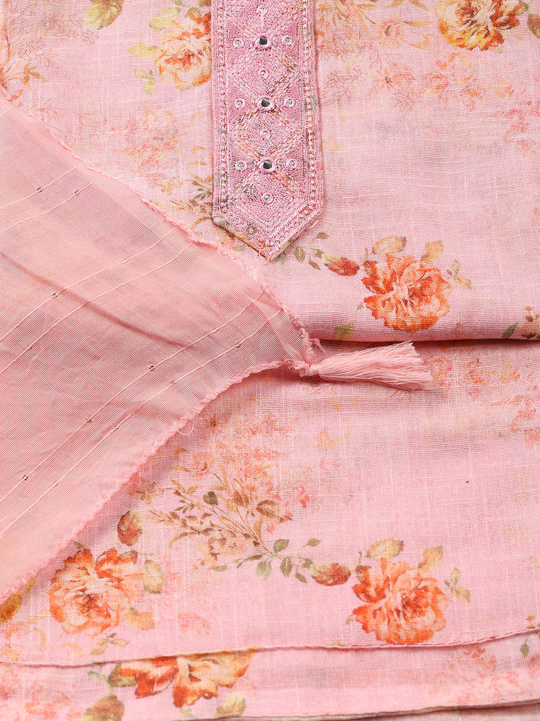 Floral Printed Linen Unstitched Suit With Dupatta