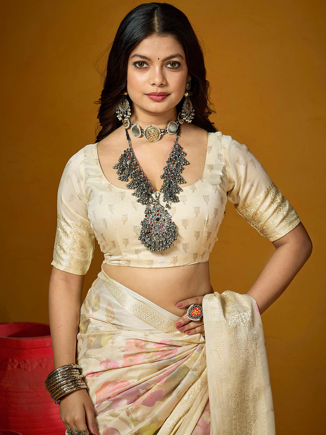 Zari Jaal Woven Art Silk Saree