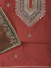 Embroidery Chanderi Unstitched Suit With Dupatta