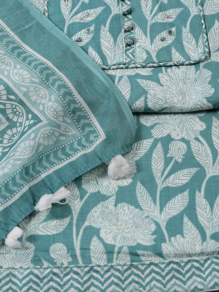 Printed Cotton Blend Unstitched Suit With Dupatta