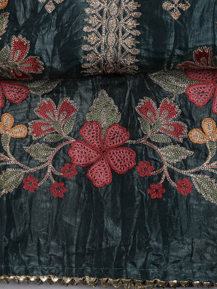 Neck Embroidery Organza Unstitched Suit Piece With Dupatta