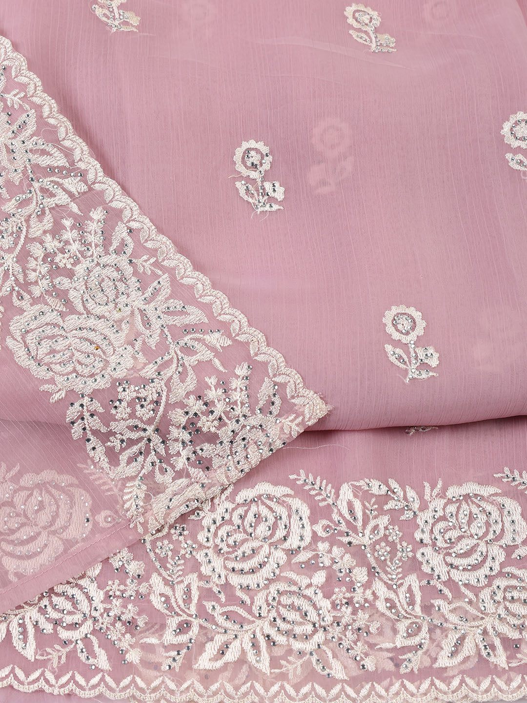 Embroidered Organza Unstitched Suit With Dupatta