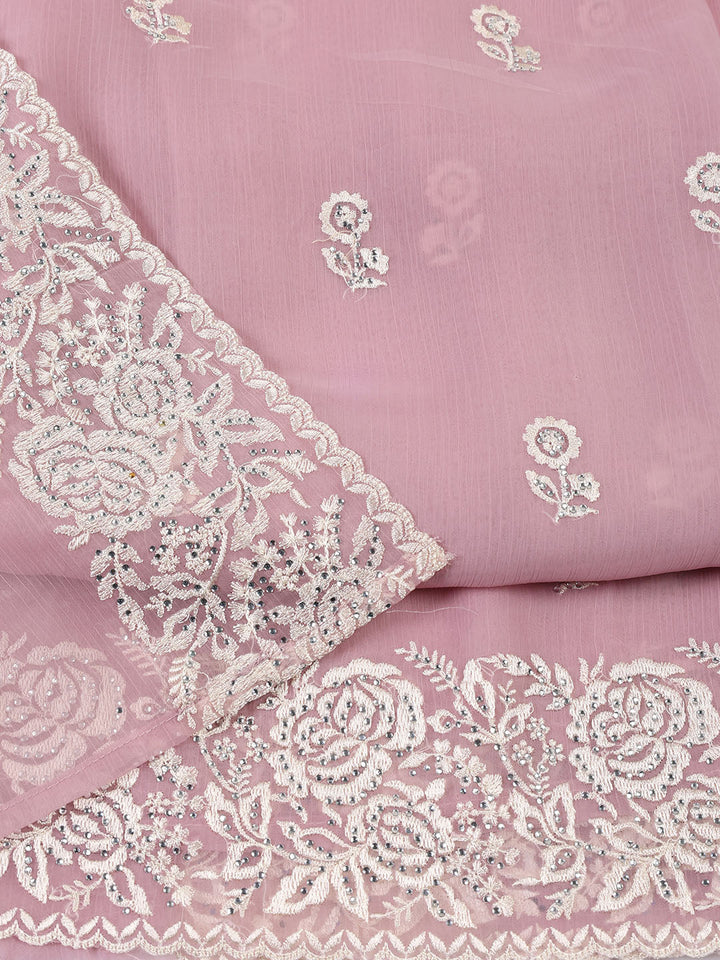 Embroidered Organza Unstitched Suit With Dupatta