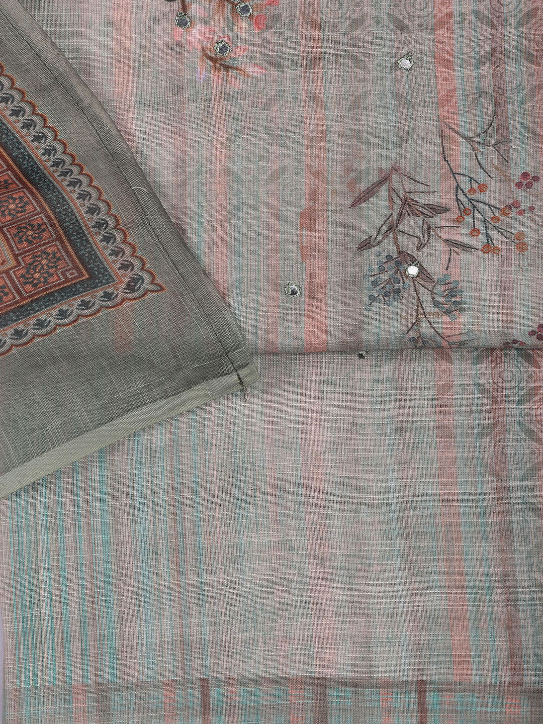 Floral Printed Linen Unstitched Suit With Dupatta