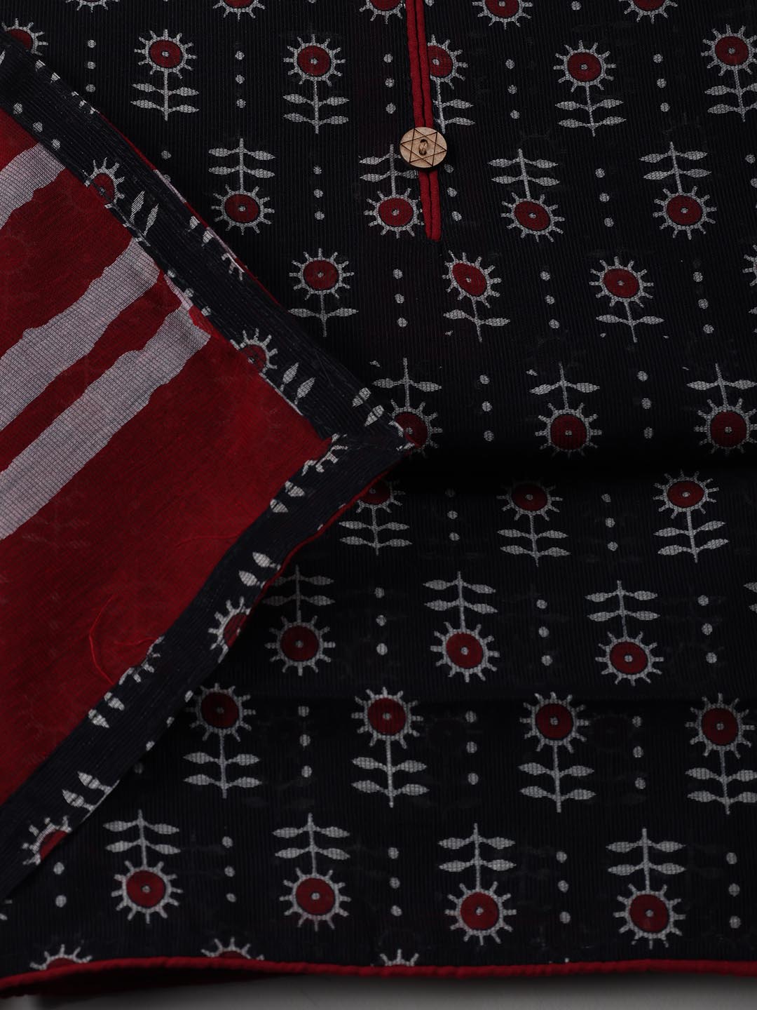 Printed Cotton Blend Unstitched Suit With Dupatta