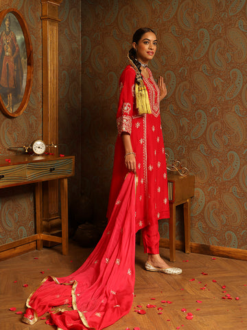 Embroidery Organza Kurti With Pants & Dupatta