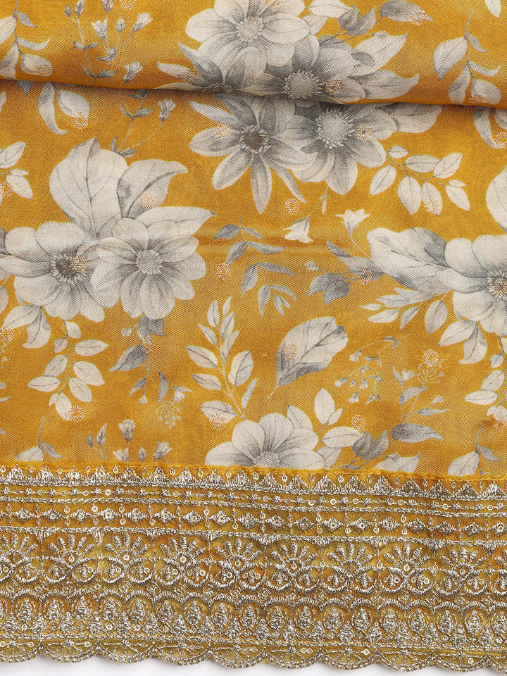 Printed Embroidered Muslin Unstitched Suit With Dupatta