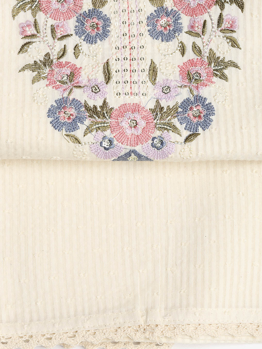 Neck Embroidered Cotton Blend Unstitched Suit With Dupatta