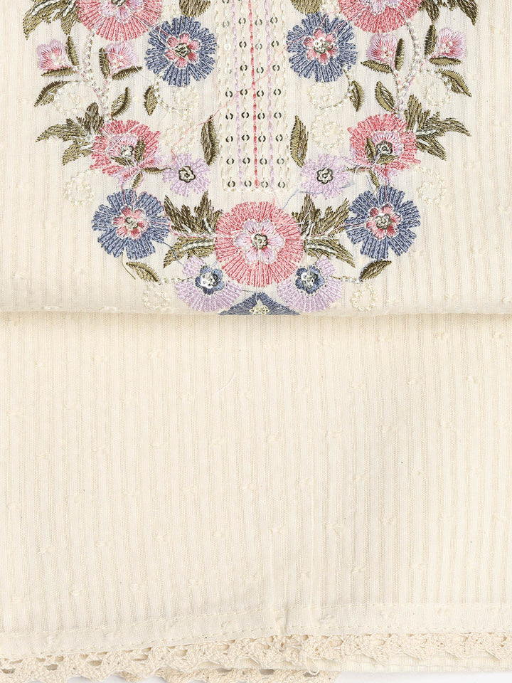 Neck Embroidered Cotton Blend Unstitched Suit With Dupatta
