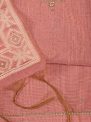 Neck Embroidery Chanderi Unstitched Suit With Dupatta