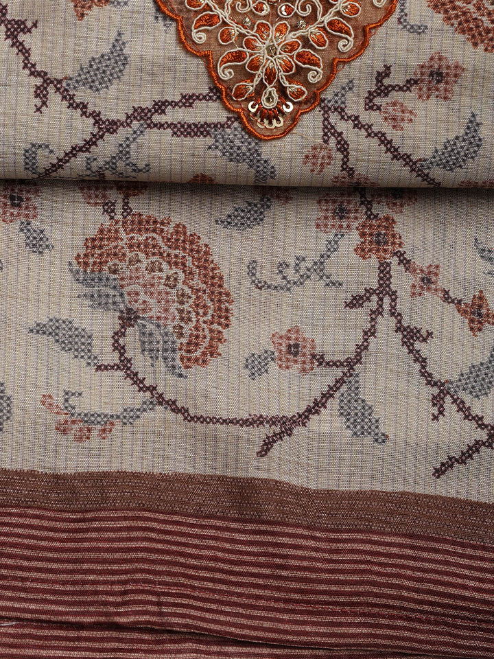 Embroidered Chanderi Unstitched Suit Piece With Dupatta