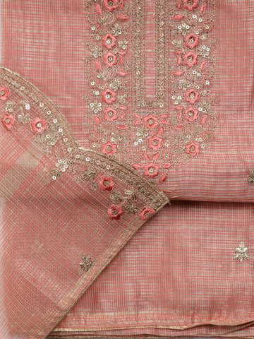 Neck Embroidered Chanderi Unstitched Suit Piece With Dupatta