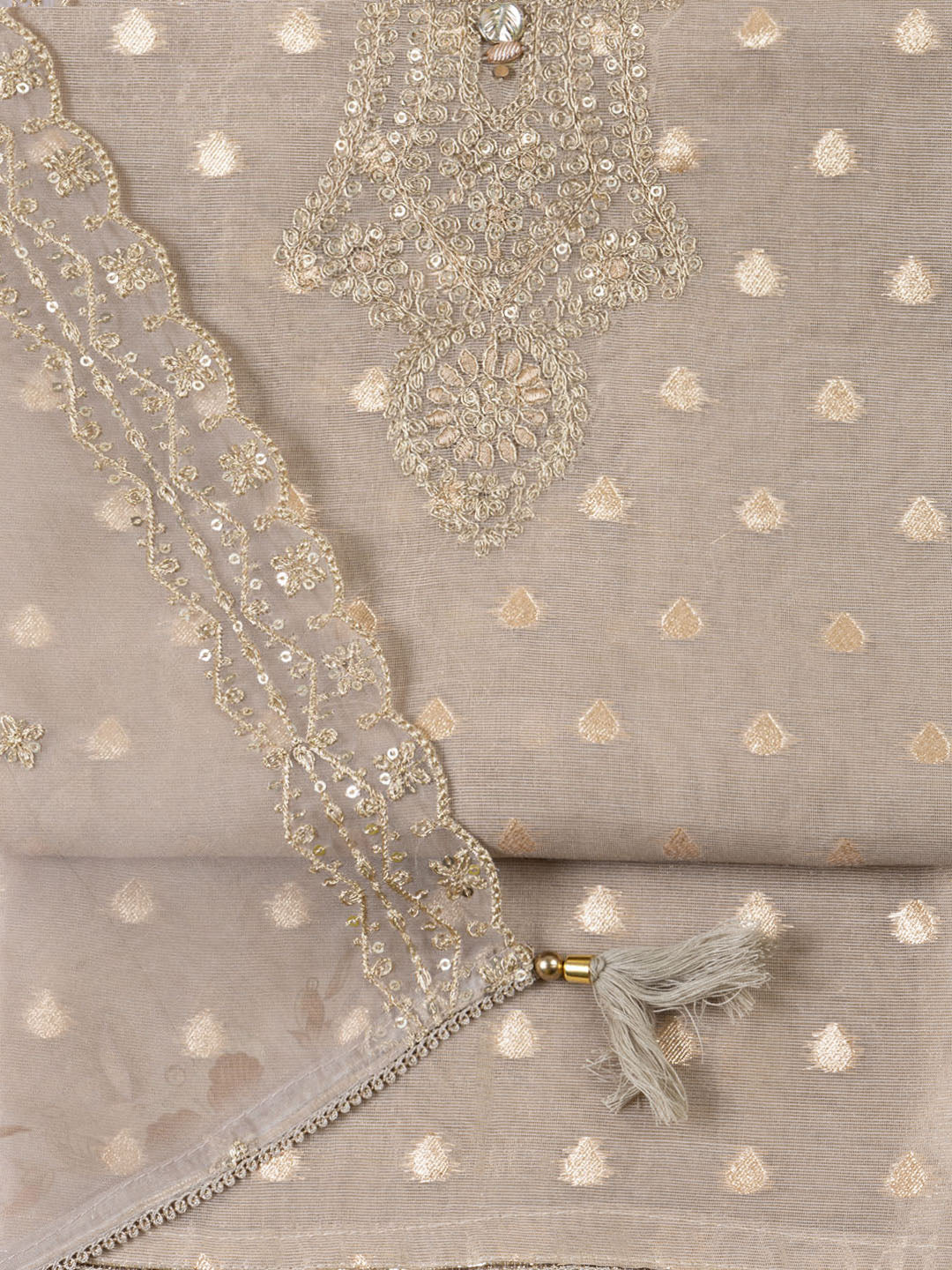 Neck Embroidered Tissue Unstitched Suit Piece With Dupatta