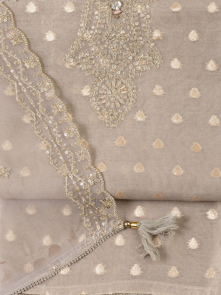 Neck Embroidered Tissue Unstitched Suit Piece With Dupatta