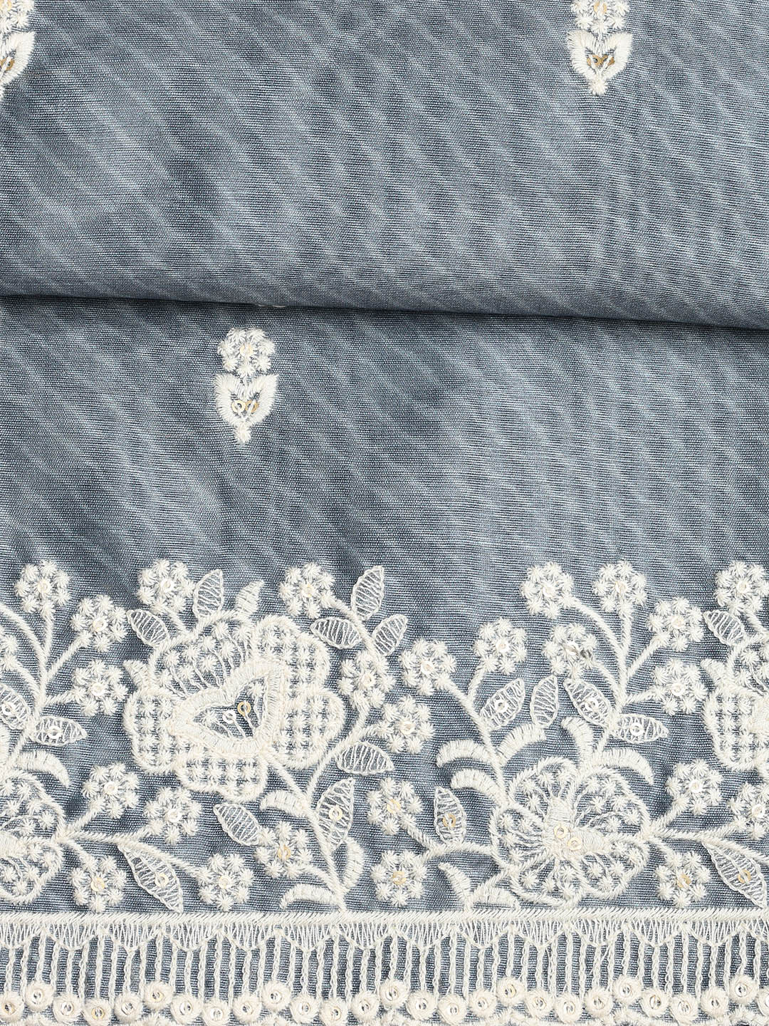 Embroidered Chanderi Unstitched Suit Piece With Dupatta