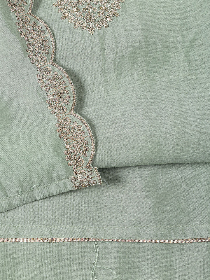Neck Embroidered Chanderi Unstitched Suit Piece With Dupatta