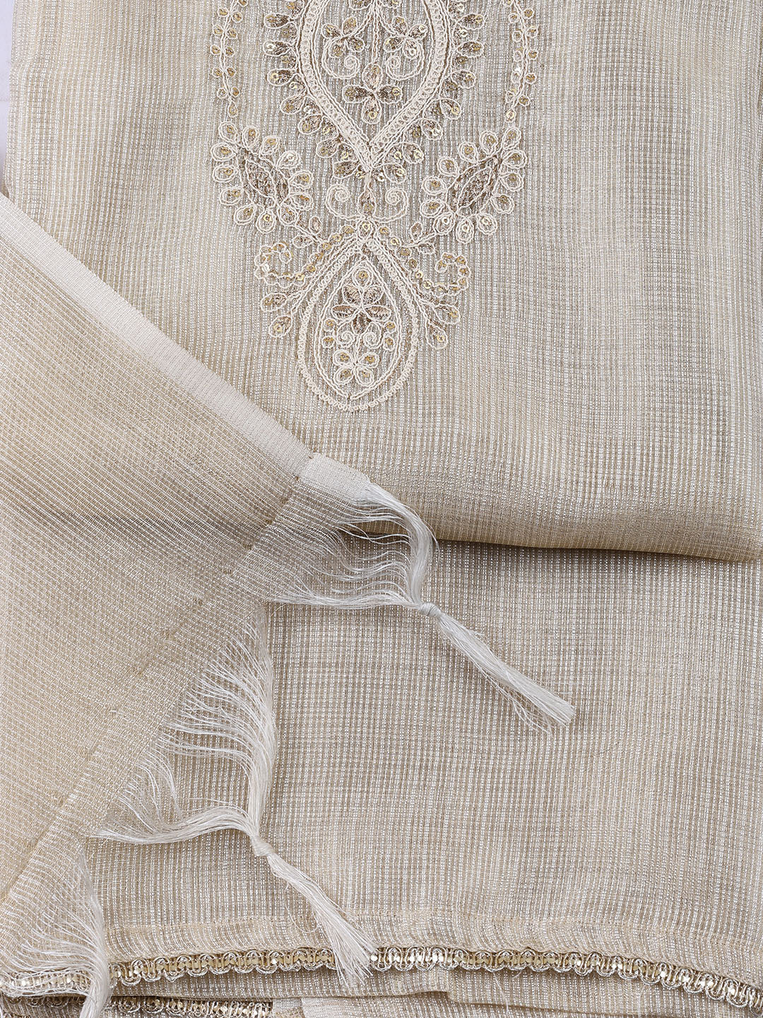 Neck Embroidered Tissue Unstitched Suit With Dupatta