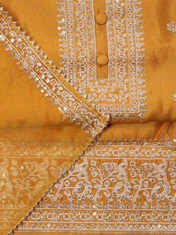 Neck Embroidered Chanderi Unstitched Suit With Dupatta